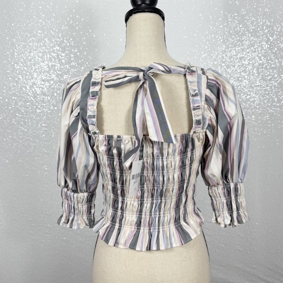 Forever 21 Multicolor Striped Smocked Puff-Sleeve Size Large - Picture 3 of 15